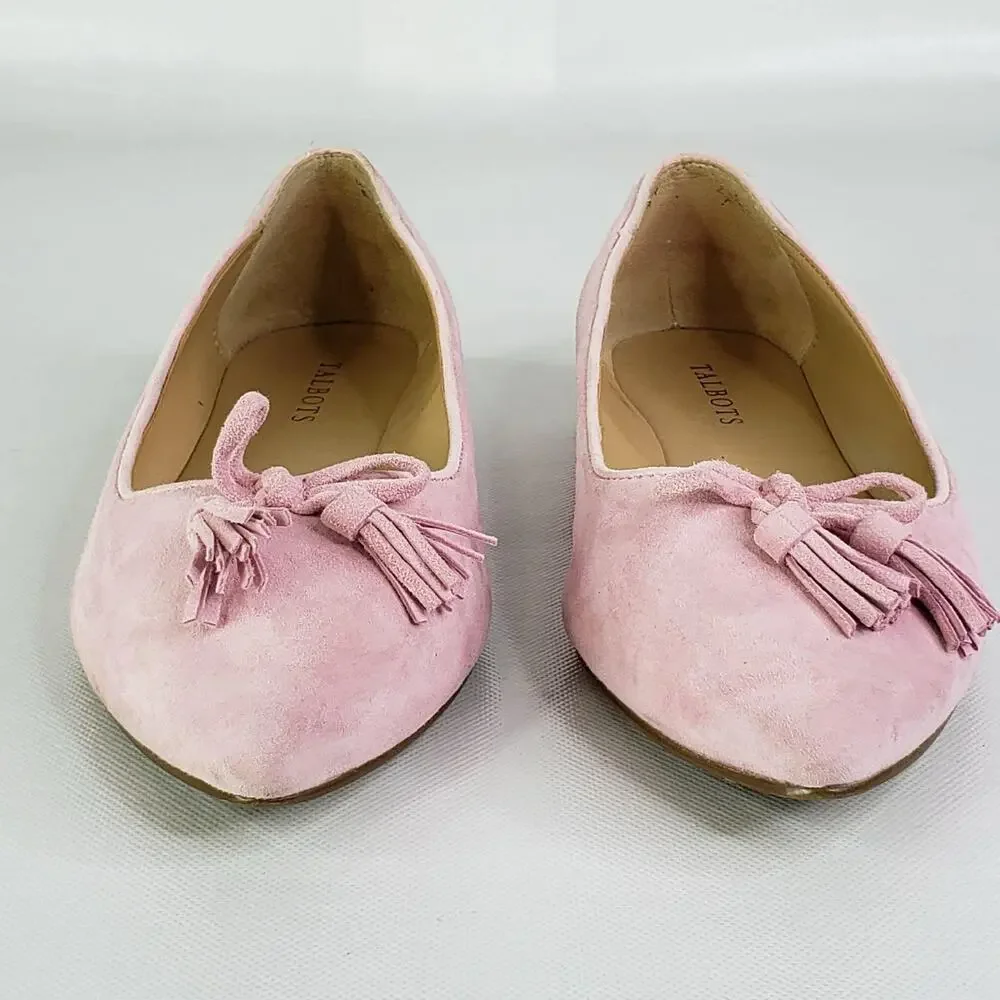 Talbots Flats Ballet Poppy Bow Suede Pink Slip On Women’s Size 8